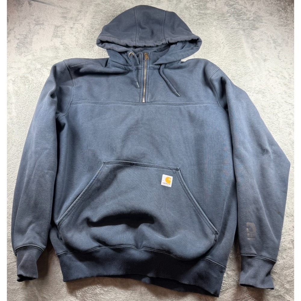 Carhartt 100617 Paxton Rain Defender Hoodie Mens L Tall New Navy 1/4 Zip